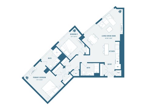 Floor plan for 2 beds, 2 baths, 1217 sqft